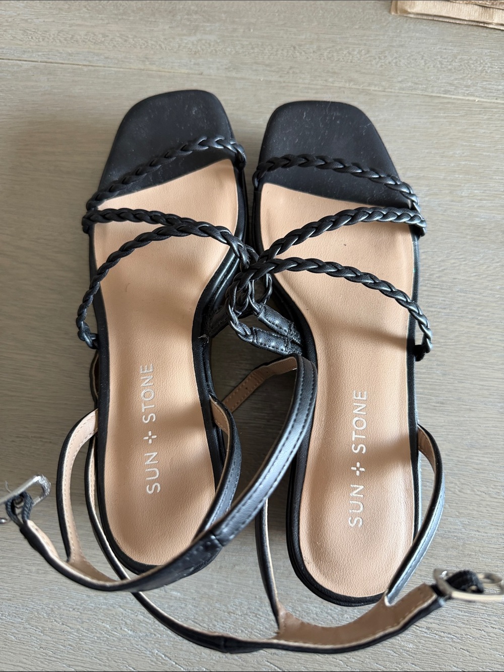 Sun + Stone Women's Black Braided Strap Sandals